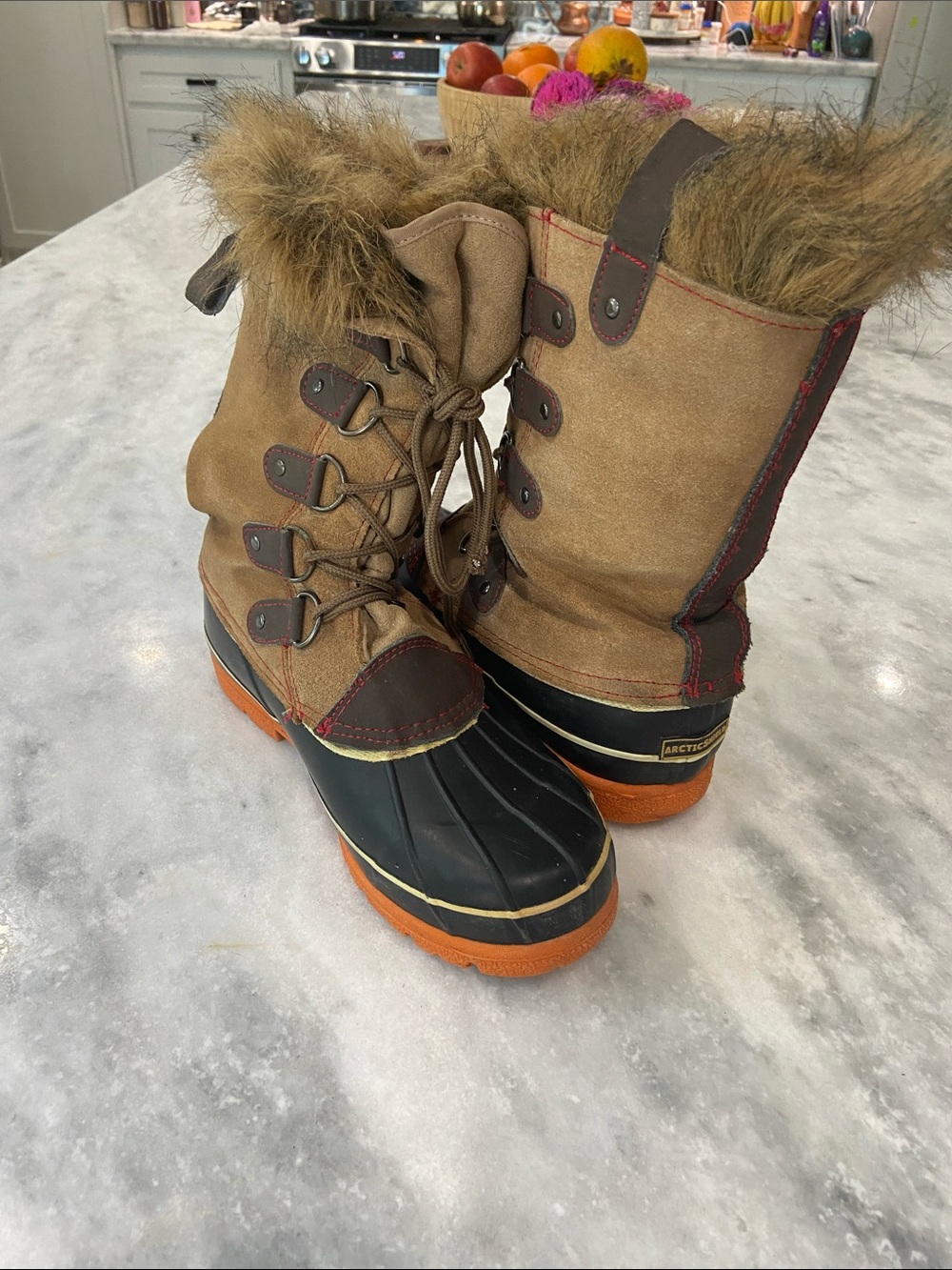 Arctic-Style Brown Fur-Trim Lace-Up Winter Boots for Women